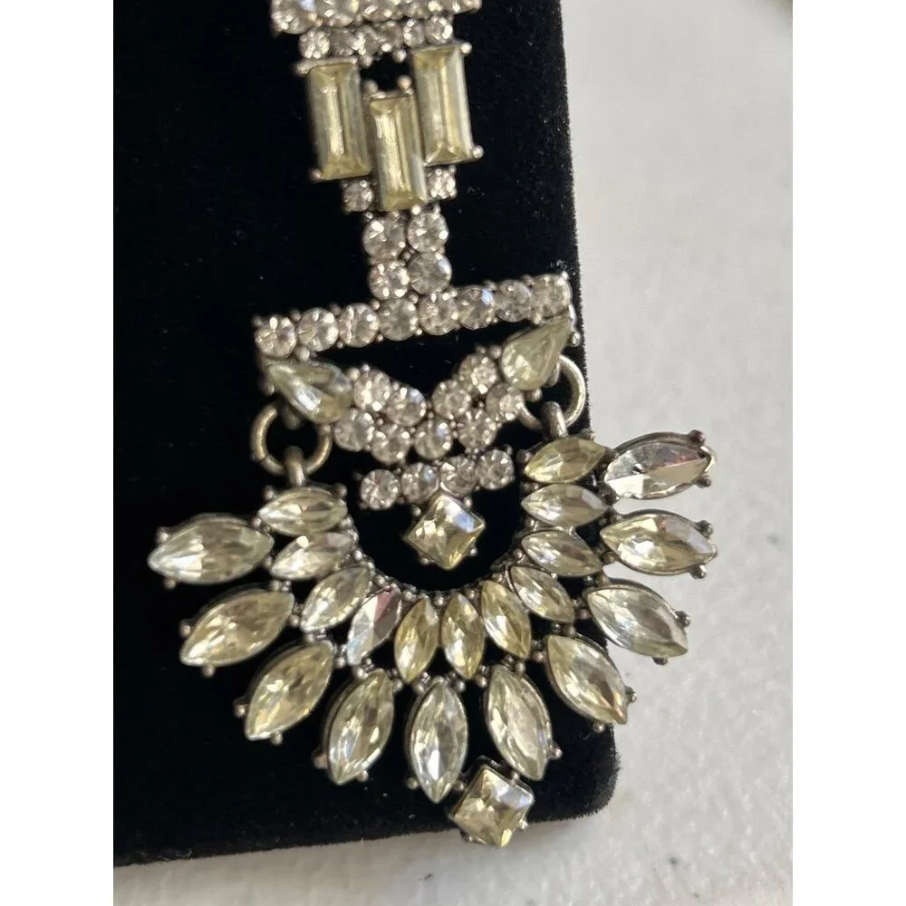Vtg Rhinestone Crystal Clear & Citrine Drop Chandelier Earrings Art Deco *READ*